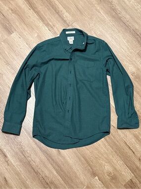 LL Bean Shirt Mens S Green Houndstooth 100% Cotton Flannel 298276 Traditional